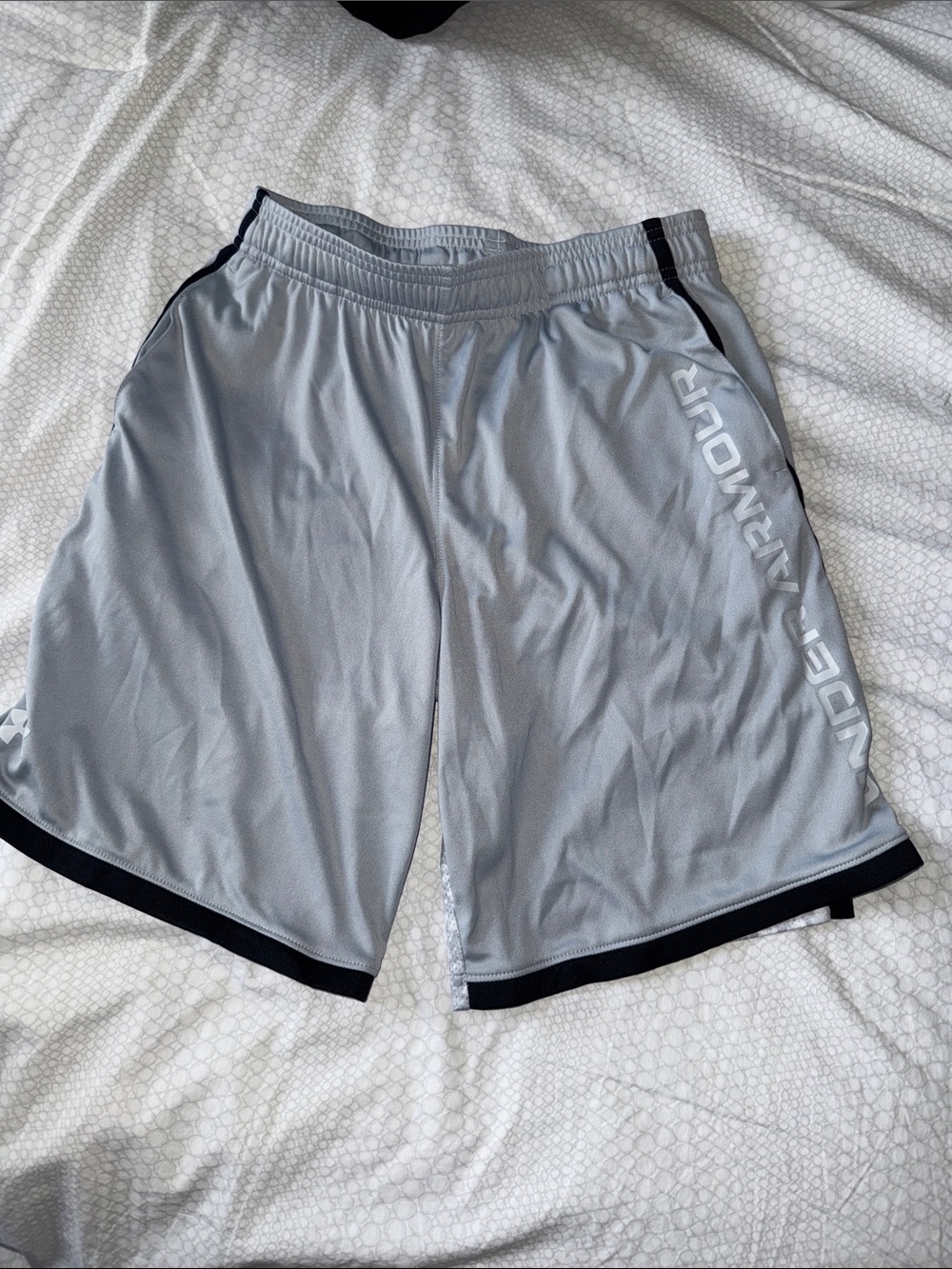 Under Armour Light Gray Athletic Shorts with Black Trim